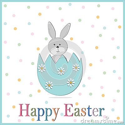 Greetings card with Easter Bunny and egg Vector Illustration