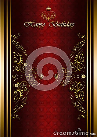 Greetings card with Happy Birthday on patterned vinous background Stock Photo