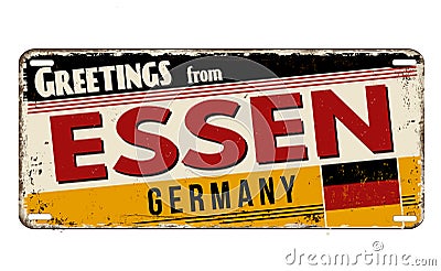 Greetings from Essen vintage rusty metal plate Vector Illustration