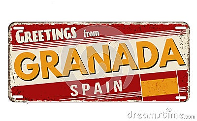 Greetings from Granada vintage rusty metal plate Vector Illustration