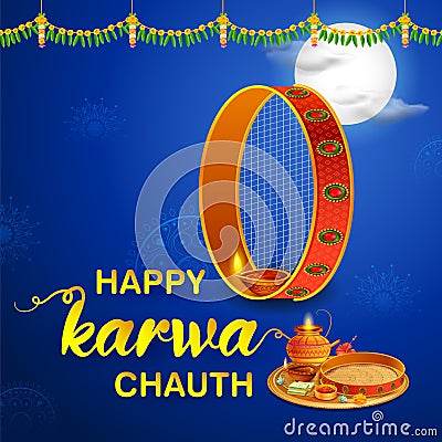 Greetings for Indian Hindu festival Happy Karwa Chauth Vector Illustration