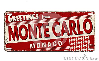 Greetings from Monte Carlo vintage rusty metal plate Vector Illustration