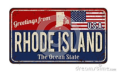 Greetings from Rhode Island vintage rusty metal sign Vector Illustration