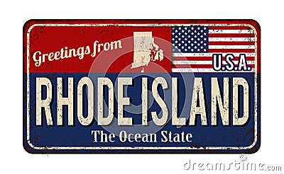 Greetings from Rhode Island vintage rusty metal sign Vector Illustration