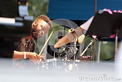 Gregory Hutchinson, drummer with Joshua Redman at the Charlie Parker Jazz Festival in Manhattan, 2017 Editorial Stock Photo