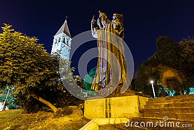 Gregory of Nin Statue and Bell Tower in Split Stock Photo