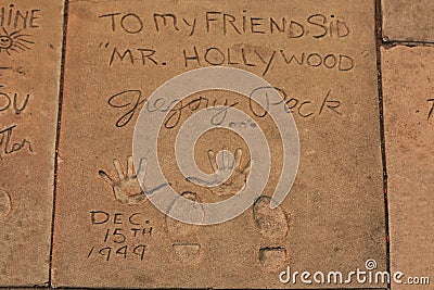 Gregory Peck`s hand and footprints Editorial Stock Photo