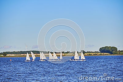 View to sailing boats at the Greifswalder Bodden at the Baltic Sea Editorial Stock Photo