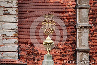 GREILLENSTEIN, AUSTRIA: end of a obelisk shaped like a monogram Editorial Stock Photo