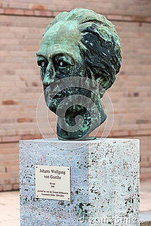Greiz, Germany - June 9, 2023: Monument to Johann Wolfgang von Goethe, a German playwright, poet, and novelist. Located near Editorial Stock Photo