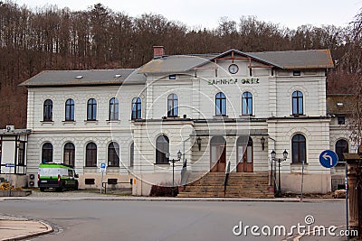 Greiz, Germany - March 21, 2023: Old railway station of Greiz, a town in the state of Thuringia, east of state capital Erfurt, on Editorial Stock Photo