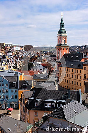 Greiz, Germany - March 21, 2023: Townscape of Greiz, a town in the state of Thuringia, 40 kilometres east of state capital Erfurt Editorial Stock Photo