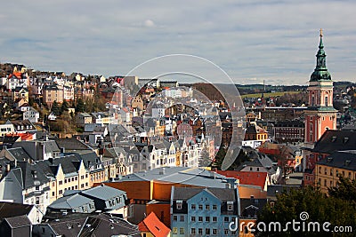 Greiz, Germany - March 21, 2023: Townscape of Greiz, a town in the state of Thuringia, 40 kilometres east of state capital Erfurt Editorial Stock Photo