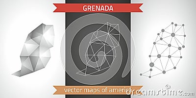 Grenada collection of vector design modern maps, gray and black and silver dot contour mosaic 3d map Vector Illustration
