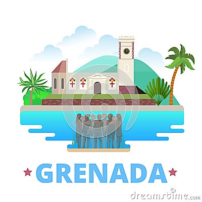Grenada country design template Flat cartoon style Vector Illustration