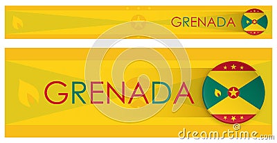 Grenada flag horizontal web banner in modern neomorphism style. Webpage Grenada island header button Vector Illustration