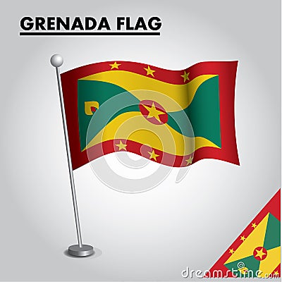 GRENADA flag National flag of GRENADA on a pole Vector Illustration