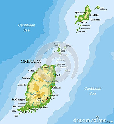 Grenada islands highly detailed physical map Vector Illustration