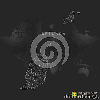 Grenada map abstract geometric mesh polygonal light concept with black and white glowing contour lines countries and dots Vector Illustration
