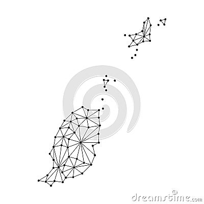 Grenada map of polygonal mosaic lines network, rays, dots illustration. Cartoon Illustration