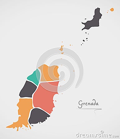 Grenada Map with states and modern round shapes Vector Illustration