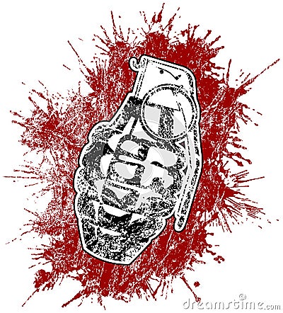 Grenade with splattered blood Vector Illustration