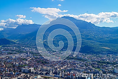 Grenoble - Aerial view of Grenoble old town seen from Bastille Fort, Auvergne-Rhone-Alpes region, France, Europe Stock Photo
