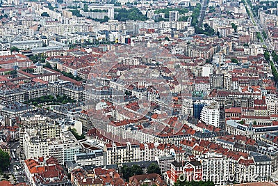 View from Bastilla mountain upon french city Grenoble Stock Photo