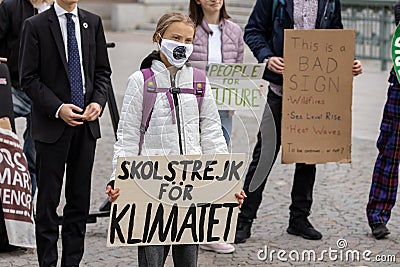 Greta Thunberg protesting in Stockholm Editorial Stock Photo