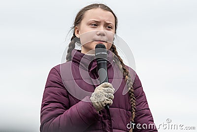 Greta Thunberg speaking to her audience at a demo in Berlin Editorial Stock Photo