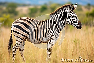 a grevys zebra grazing in the african grasslands Stock Photo