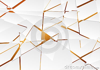 Grey abstract tech polygonal fragments on bronze background Vector Illustration