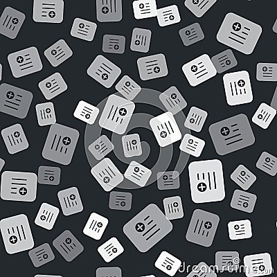 Grey Add to playlist icon isolated seamless pattern on black background. Vector Vector Illustration