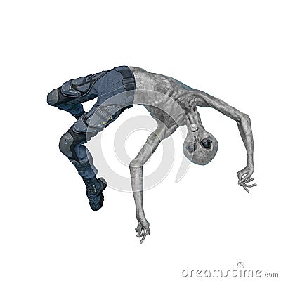 Grey alien on military ready to win in white background Cartoon Illustration