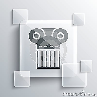 Grey Ancient column icon isolated on grey background. Square glass panels. Vector Vector Illustration