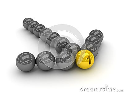 Grey arrow of the balls with the gold leader in front. Cartoon Illustration