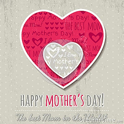 Grey background with hearts and wishes text for Mothers Day Vector Illustration