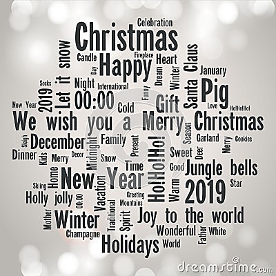 Grey background with the main chrismas and New Year holidays words Cartoon Illustration