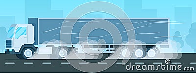 Grey Big Express Delivery Store Truck Driving Fast Vector Illustration