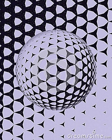 grey black and white 3D triangular mosaic tiled pattern over a spherical surface Cartoon Illustration