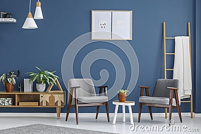 Grey and blue living room Stock Photo