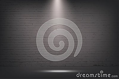 Grey brick wall with spotlight, stone background. Light from lamp on concrete texture vector illustration. Streetlight Vector Illustration