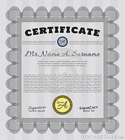 Grey Certificate or diploma template. Elegant design. With great quality guilloche pattern. Customizable, Easy to edit and Vector Illustration