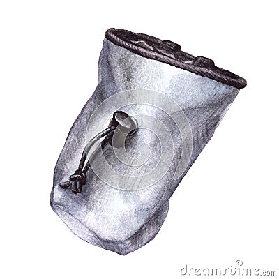 Grey chalk bag for rock climbing, bouldering. Watercolor illustration isolated on white background. Cartoon Illustration