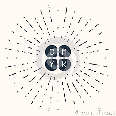 Grey CMYK color mixing icon isolated on beige background. Abstract circle random dots. Vector Stock Photo