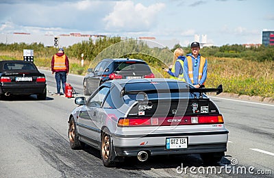 Klaipeda, Lithuania - september 04 2021: Grey color Honda CRX standing at the starting line and preparing for a drag race. Editorial Stock Photo