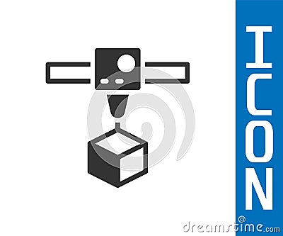 Grey 3D printer cube icon isolated on white background. 3d printing. Vector Vector Illustration