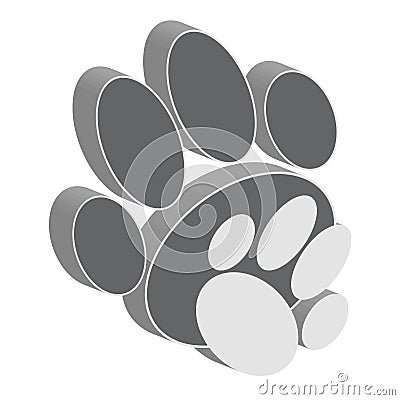 Grey dog paws on white background. Animal symbol 3D. Vector Illustration