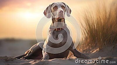 Grey Dog At Sunset: A Daz3d Inspired Classic Portraiture Stock Photo