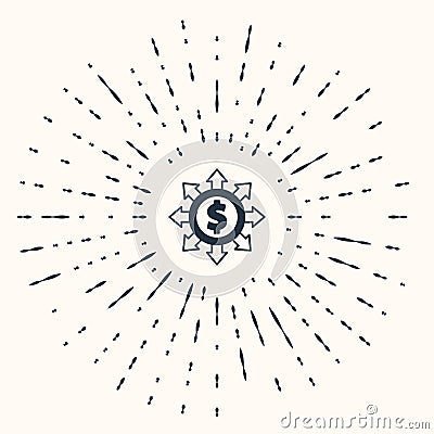 Grey Dollar, share, network icon isolated on beige background. Abstract circle random dots. Vector Vector Illustration